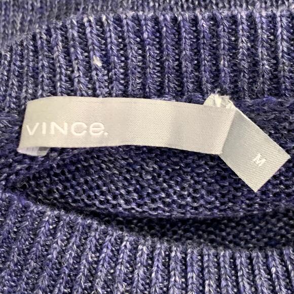 VINCE Size M Blue Heather Knit Linen Crew Neck Pullover - Picture 9 of 11